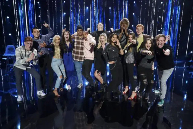 AMERICAN IDOL - "211 (All-Star Duets)" - The remaining 10 contestants of the Top 20 perform duets with all-star celebrity partners from The Wiltern in Los Angeles, as the search for America's next superstar continues on The ABC Television Network, MONDAY, APRIL 8 (8:00-10:00 p.m. EDT), streaming and on demand. Following the performances, the tension will rise as the remaining 10 contestants find out who has made the last seven spots, rounding out the Top 14 during a final elimination that will leave audiences stunned. (ABC/Eric McCandless) WALKER BURROUGHS, LAINE HARDY, LACI KAYE BOOTH, EVELYN CORMIER, ALEJANDRO ARANDA, DIMITRIUS GRAHAM, WADE COTA, ASHLEY HESS, ALYSSA RAGHU, UCHE, RILEY THOMPSON, MADISON VANDENBURG, EDDIE ISLAND