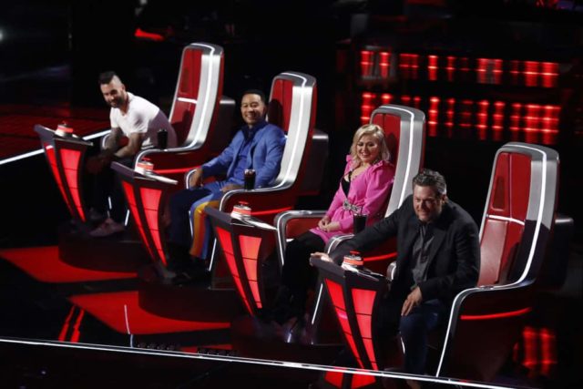 THE VOICE -- "Live Cross Battles" Episode 1612A -- Pictured: (l-r) Adam Levine, John Legend, Kelly Clarkson, Blake Shelton -- (Photo by: Trae Patton/NBC)