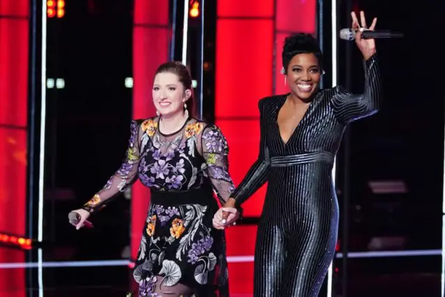 THE VOICE -- "Live Cross Battles" Episode 1612A -- Pictured: (l-r) Rebecca Howell, Beth Griffith-Manley -- (Photo by: Tyler Golden/NBC)
