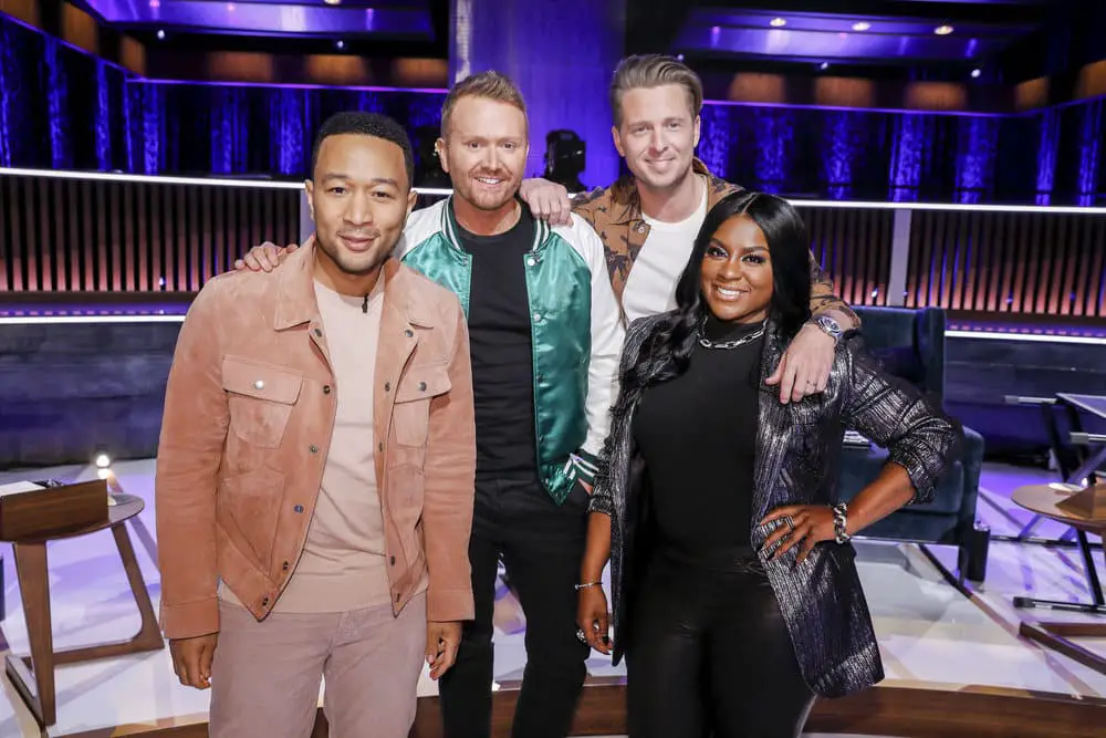 SONGLAND -- Episode X -- Pictured: (l-r) John Legend, Shane McAnally, Ryan Tedder, Ester Dean -- (Photo by: Trae Patton/NBC)