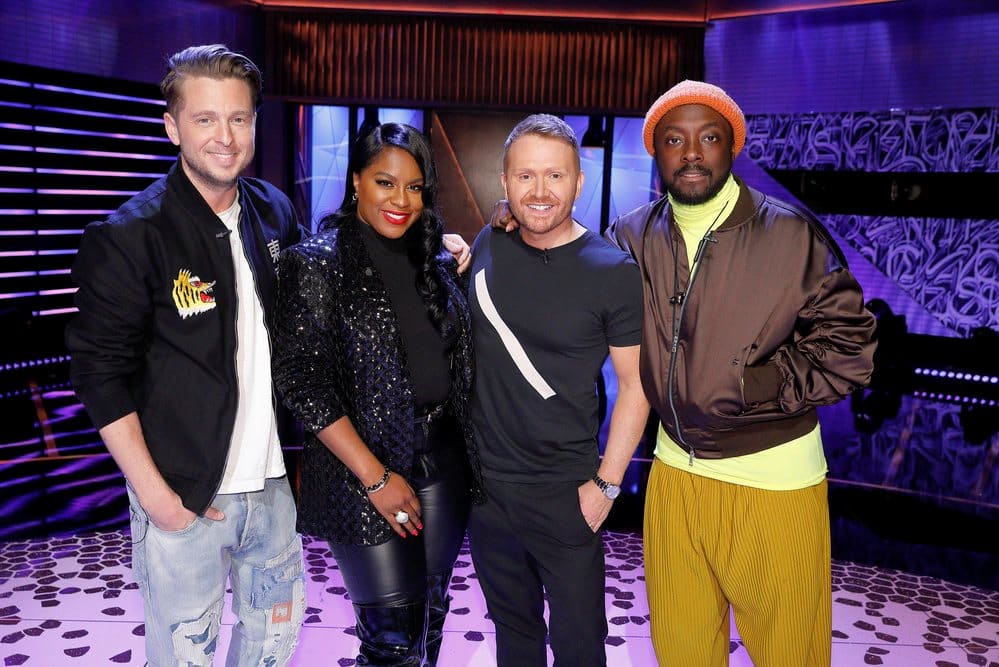 SONGLAND -- “will.i.am” Episode 102 -- "Will.I.Am" -- Pictured: (l-r) Ryan Tedder, Ester Dean, Shane McAnally, will.i.am -- (Photo by: Trae Patton/NBC)