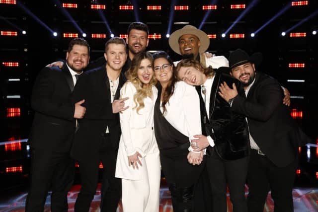 THE VOICE -- "Live Top 13 Results" Episode 1614B -- Pictured: (l-r) Dexter Roberts, Gyth Rigdon, Rob Stokes, Madelyn Jarmon, Kim Cherry, Shawn Sounds, Carter Lloyd Horne, Andrew Sevener -- (Photo by: Trae Patton/NBC)