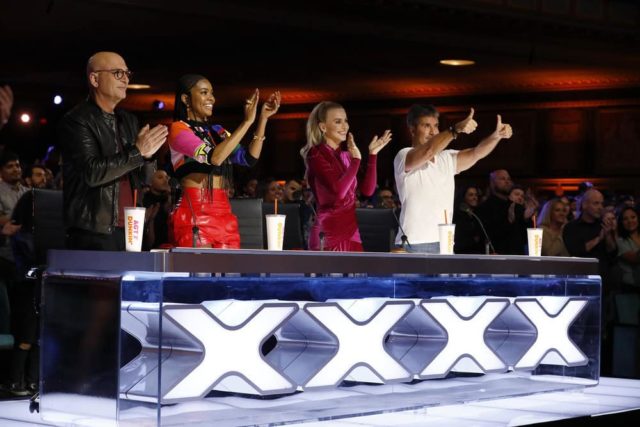 AMERICA'S GOT TALENT -- "Auditions 3" Episode 1403 -- Pictured: (l-r) Howie Mandel, Gabrielle Union, Julianne Hough, Simon Cowell -- (Photo by: Trae Patton/NBC)