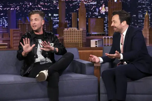 THE TONIGHT SHOW STARRING JIMMY FALLON -- Episode 1080 -- Pictured: (l-r) Singer-songwriter Ryan Tedder during an interview with host Jimmy Fallon on June 13, 2019 -- (Photo by: Andrew Lipovsky/NBC)