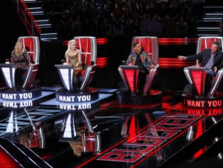THE VOICE -- "Blind Auditions" Episode 1701 -- Pictured: (l-r) Kelly Clarkson, Gwen Stefani, John Legend, Blake Shelton -- (Photo by: Trae Patton/NBC)
