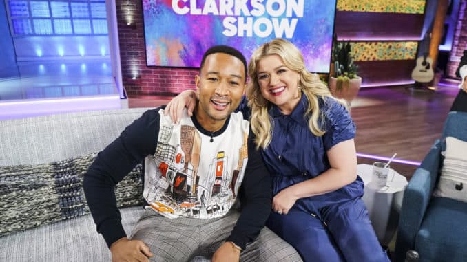 THE KELLY CLARKSON SHOW -- Episode 3011 -- Pictured: (l-r) John Legend, Kelly Clarkson -- (Photo by: Adam Torgerson/NBCUniversal)