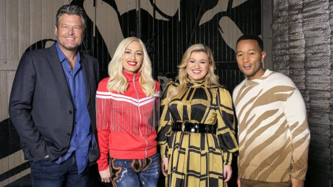 THE VOICE -- "Press Junket" -- Pictured: (l-r) Blake Shelton, Gwen Stefani, Kelly Clarkson, John Legend -- (Photo by: Chris Haston/NBC)