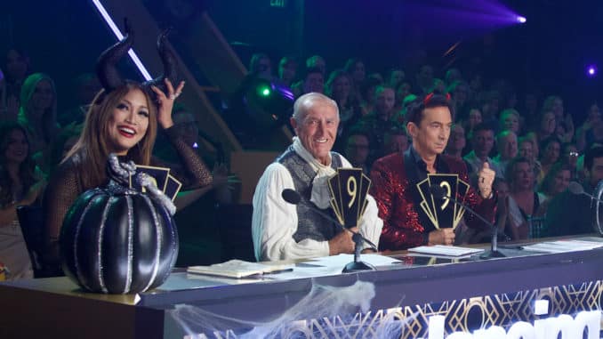 DANCING WITH THE STARS - "Halloween" - All treats and no tricks as eight celebrity and pro-dancer couples return to the ballroom to celebrate Halloween and compete on the seventh week of the 2019 season of "Dancing with the Stars," live, MONDAY, OCT. 28 (8:00-10:00 p.m. EDT), on ABC. (ABC/Eric McCandless) CARRIE ANN INABA, LEN GOODMAN, BRUNO TONIOLI