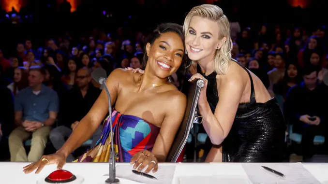 AMERICA'S GOT TALENT -- "Auditions 2" Episode 1402 -- Pictured: (l-r) Gabrielle Union, Julianne Hough -- (Photo by: Trae Patton/NBC)