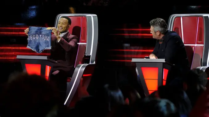 THE VOICE -- "Live Top 20 Results" Episode 1715B -- Pictured: (l-r) John Legend, Blake Shelton -- (Photo by: Trae Patton/NBC)