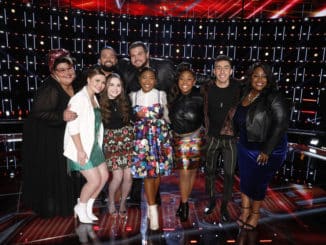 THE VOICE -- "Live Top 10 Eliminations" Episode 1718B -- Pictured: (l-r) Katie Kadan, Marybeth Byrd, Will Breman, Kat Hammock, Jake Hoot, Hello Sunday, Ricky Duran, Rose Short -- (Photo by: Trae Patton/NBC)