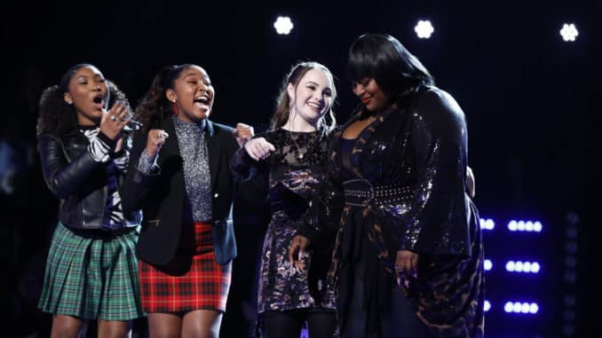 THE VOICE -- "Live Semi Final Results" Episode 1719B -- Pictured: (l-r) Hello Sunday, Kat Hammock, Rose Short -- (Photo by: Trae Patton/NBC)