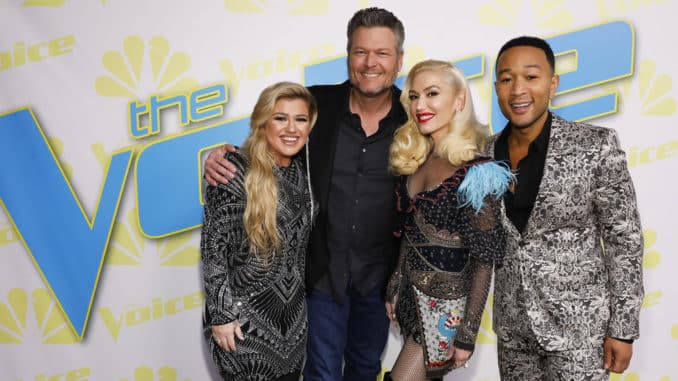 THE VOICE -- "Live Finale Performances" Episode 1720A -- Pictured: (l-r) Kelly Clarkson, Blake Shelton, Gwen Stefani, John Legend -- (Photo by: Trae Patton/NBC)