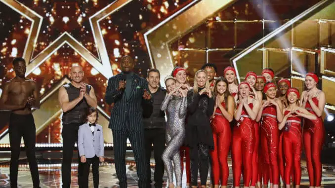 AMERICA'S GOT TALENT: THE CHAMPIONS -- "The Champions Four" Episode 204 -- Pictured: (l-r) Strauss Serpent, Sandou Trio Russian Bar, JJ Pantano, Terry Crews, Silhouettes -- (Photo by: Trae Patton/NBC)