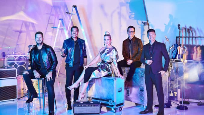 AMERICAN IDOL – ABC’s “American Idol” host Ryan Seacrest with judges Lionel Richie, Katy Perry and Luke Bryan, and in-house mentor Bobby Bones. (ABC/Gavin Bond) LUKE BRYAN, LIONEL RICHIE, KATY PERRY, BOBBY BONES, RYAN SEACREST