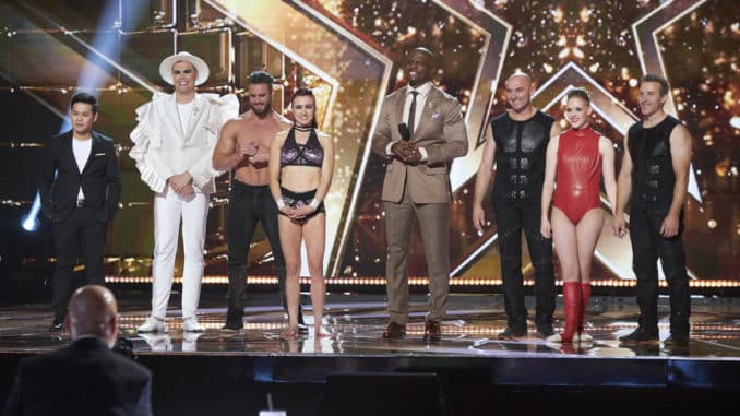 AMERICA'S GOT TALENT: THE CHAMPIONS -- "The Champions Semi Finals" Episode 205 -- Pictured: (l-r) Marcelito Pomoy, Hans, Duo Transcend, Terry Crews, Sandou Trio Russian Bar -- (Photo by: Tina Thorpe/NBC)