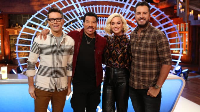 AMERICAN IDOL - ÒAmerican IdolÓ returns to ABC for season three on SUNDAY, FEB. 16 (8:00-10:00 p.m. EST), streaming and on demand, after dominating and claiming the position as SundayÕs No. 1 most social show in 2019. Returning this season to discover the next singing sensation are music industry legends and all-star judges Luke Bryan, Katy Perry and Lionel Richie, as well as Emmy¨-winning producer Ryan Seacrest as host. Famed multimedia personality Bobby Bones will return to his role as in-house mentor. (ABC/Scott Patrick Green) BOBBY BONES, LIONEL RICHIE, KATY PERRY, LUKE BRYAN