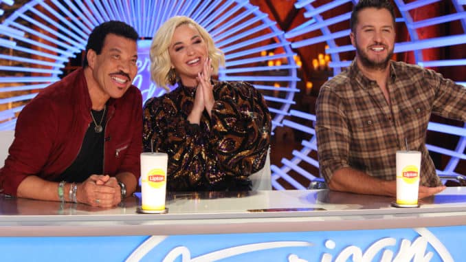 AMERICAN IDOL - ÒAmerican IdolÓ returns to ABC for season three on SUNDAY, FEB. 16 (8:00-10:00 p.m. EST), streaming and on demand, after dominating and claiming the position as SundayÕs No. 1 most social show in 2019. Returning this season to discover the next singing sensation are music industry legends and all-star judges Luke Bryan, Katy Perry and Lionel Richie, as well as Emmy¨-winning producer Ryan Seacrest as host. Famed multimedia personality Bobby Bones will return to his role as in-house mentor. (ABC/Scott Patrick Green) LIONEL RICHIE, KATY PERRY, LUKE BRYAN