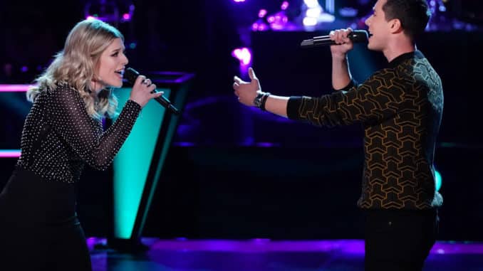 THE VOICE -- "Battle Rounds" Episode 1807 -- Pictured: (l-r) Gigi Hess, Micah Iverson -- (Photo by: Tyler Golden/NBC)