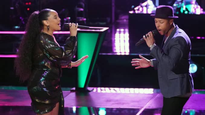THE VOICE -- "Battle Rounds" Episode 1808 -- Pictured: (l-r) Arei Moon, Samuel Wilco -- (Photo by: Tyler Golden/NBC)