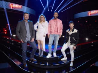 THE VOICE -- "Knockout Rounds" Episode 1809 -- Pictured: (l-r) Blake Shelton, Kelly Clarkson, John Legend, Nick Jonas -- (Photo by: Trae Patton/NBC)