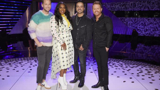 SONGLAND -- "Luis Fonsi" Episode 202 -- Pictured: (l-r) Ryan Tedder, Ester Dean, Luis Fonsi, Shane McAnally -- (Photo by: Trae Patton/NBC)