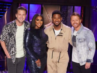 SONGLAND -- "Usher” Episode 210 -- Pictured: (l-r) Ryan Tedder, Ester Dean, Usher, Shane McAnally -- (Photo by: Trae Patton/NBC)