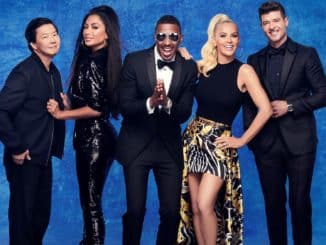 THE MASKED SINGER: L-R: Ken Jeong, Nicole Scherzinger, Nick Cannon, Jenny McCarthy and Robin Thicke. The Season Four premiere of THE MASKED SINGER airs Wednesday, Sept. 23 (9:00-10:00 PM ET/PT), on FOX. A special Sneak Peek episode of THE MASKED SINGER will air Sunday, Sept. 13 (8:00-9:00 PM ET/5:00-6:00 PM PT live to all time zones), following the first NFL double-header of the season. © 2020 FOX MEDIA LLC. CR: Michael Becker/FOX.