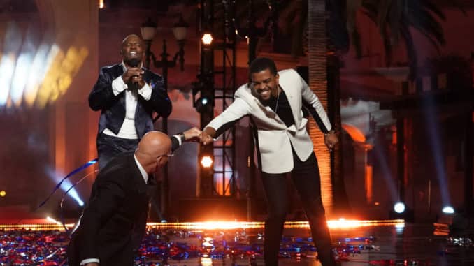 AMERICA'S GOT TALENT -- "Live Finale" Episode 1524 -- Pictured: (l-r) Terry Crews, Howie Mandel, Brandon Leake -- (Photo by: Chris Haston/NBC)