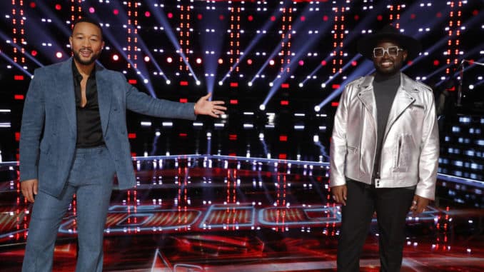 THE VOICE -- "Live Top 9 Results" Episode 1913B -- Pictured: (l-r) John Legend, John Holiday -- (Photo by: Trae Patton/NBC)