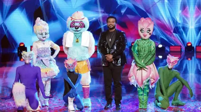 THE MASKED DANCER: L-R: Cotton Candy, Sloth, Craig Robinson and Tulip in the “Road to the Finals – Final Clues to the Mask!/ The Finale – One Last Mask!” special two-hour season finale of THE MASKED DANCER airing Wednesday, Feb. 17 (8:00-10:00 PM ET/PT) on FOX. © 2021 FOX Media LLC.