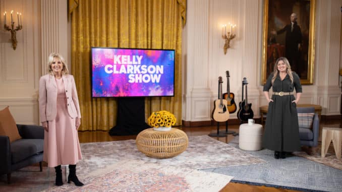 THE KELLY CLARKSON SHOW -- Episode 4105 -- Pictured: (l-r) Dr. Jill Biden, Kelly Clarkson -- (Photo by: White House/Chandler West)