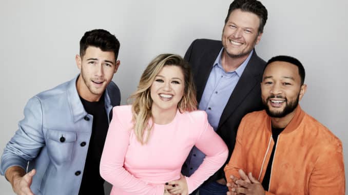 THE VOICE -- Season: 20 -- Pictured: (l-r) Nick Jonas, Kelly Clarkson, Blake Shelton, John Legend -- (Photo by: Art Streiber/NBC)