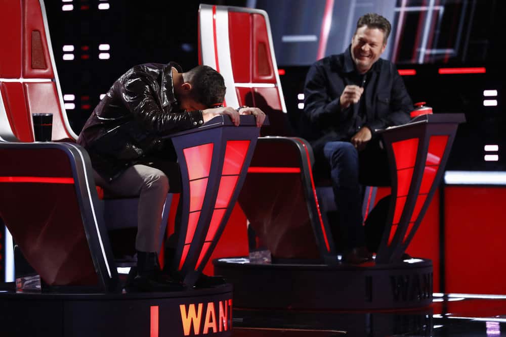 THE VOICE -- "Blind Auditions" Episode 2003 -- Pictured: (l-r) Nick Jonas, Blake Shelton -- (Photo by: Trae Patton/NBC)