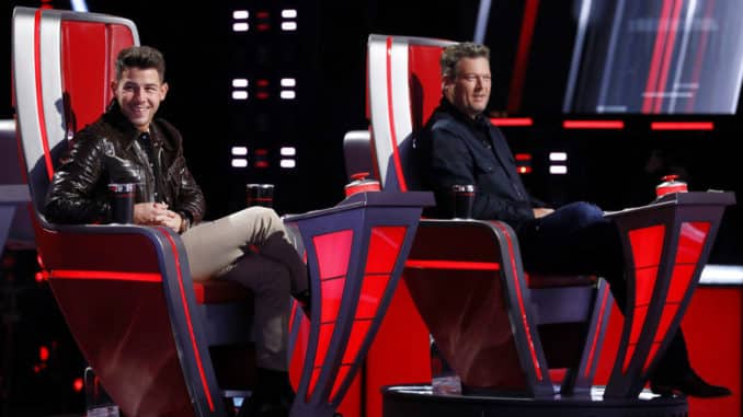 THE VOICE -- "Blind Auditions" Episode 2006 -- Pictured: (l-r) Nick Jonas, Blake Shelton -- (Photo by: Trae Patton/NBC)