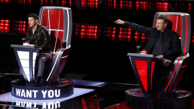 THE VOICE -- "Blind Auditions" Episode 2004 -- Pictured: (l-r) Nick Jonas, Blake Shelton -- (Photo by: Trae Patton/NBC)