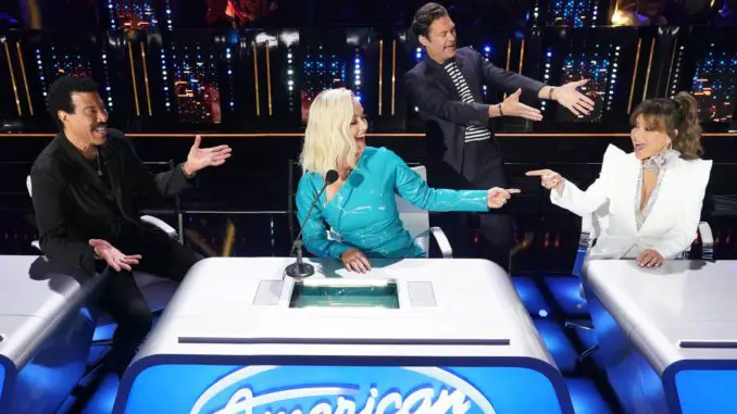 AMERICAN IDOL - "413 (Top 12 Live Reveal)" Ð "American Idol" gets closer to crowning a winner as it continues on MONDAY, APRIL 12 (8:00-10:00 p.m. EDT), on ABC. Following AmericaÕs overnight vote, 10 contestants will be revealed from the Top 16, leaving six contestants to perform for a chance at one of two spots picked by the judges, rounding out the Top 12. (ABC/Eric McCandless) LIONEL RICHIE, KATY PERRY, RYAN SEACREST, PAULA ABDUL