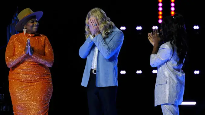 THE VOICE -- "Live Top 9 Results" Episode 2013B -- Pictured: (l-r) Dana Monique, Jordan Matthew Young, Gihanna Zoe -- (Photo by: Trae Patton/NBC)