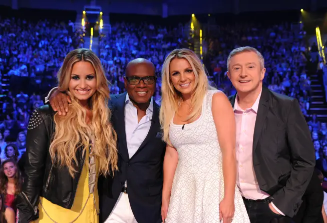 THE X FACTOR: L-R: Judges Demi Lovato, L.A. Reid, Britney Spears and Louis Walsh (filling in for Simon Cowell) at THE X FACTOR: CR: Ray Mickshaw / FOX