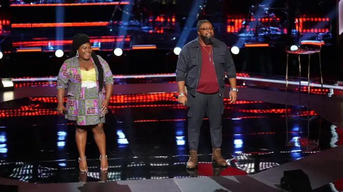 THE VOICE -- "Knockout Rounds" Episode 2113 -- Pictured: (l-r) Jershika Maple, Paris Winningham -- (Photo by: Elizabeth Morris/NBC)