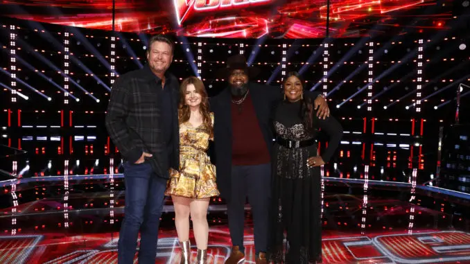 THE VOICE -- "Live Top 20 Eliminations" Episode 2114B -- Pictured: (l-r) Blake Shelton, Lana Scott, Paris Winningham, Wendy Moten -- (Photo by: Trae Patton/NBC)