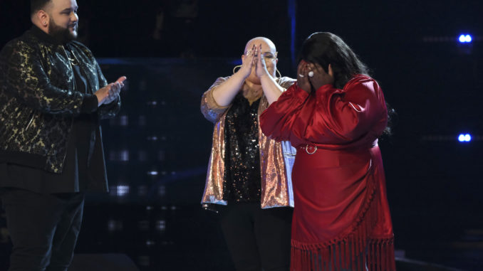 THE VOICE -- "Live Top 10 Results" Episode 2117B -- Pictured: (l-r) Jeremy Rosado, Holly Forbes, JErshika Maple -- (Photo by: Trae Patton/NBC)
