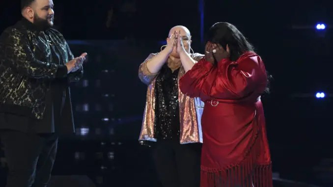 THE VOICE -- "Live Top 10 Results" Episode 2117B -- Pictured: (l-r) Jeremy Rosado, Holly Forbes, JErshika Maple -- (Photo by: Trae Patton/NBC)