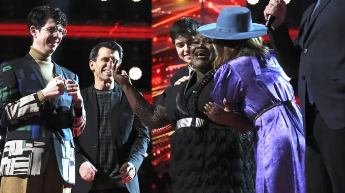 THE VOICE -- "Live Top 8 Results" Episode 2118B -- Pictured: (l-r) Joshua Vicanti, Jim and Sasha Allen, Jershika Maple -- (Photo by: Trae Patton/NBC)