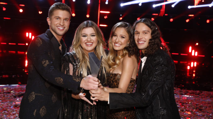 THE VOICE -- "Live Finale" Episode 2119B -- Pictured: (l-r) Girl Named Tom, Kelly Clarkson -- (Photo by: Trae Patton/NBC)