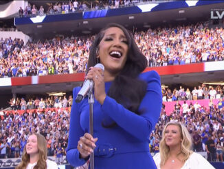 Mickey Guyton performs the National Anthem at Super Bowl LVI