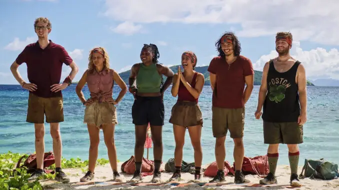 Survivor Season 45 Drew Basile, Julie Alley, Katurah Topps, Dee Valladares, Austin Li Coon, and Jake O’Kane.