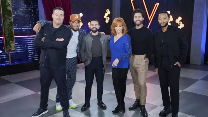 The Voice 25 - Carson Daly, Chance the Rapper, Shay of Dan + Shay, Reba McEntire, Dan of Dan + Shay, John Legend