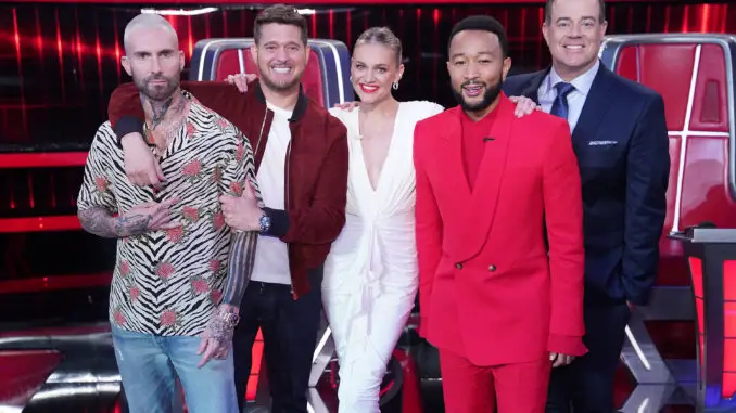 Adam Levine, Michael Buble, Kelsea Ballerini, John Legend, Carson Daly - The Voice 27