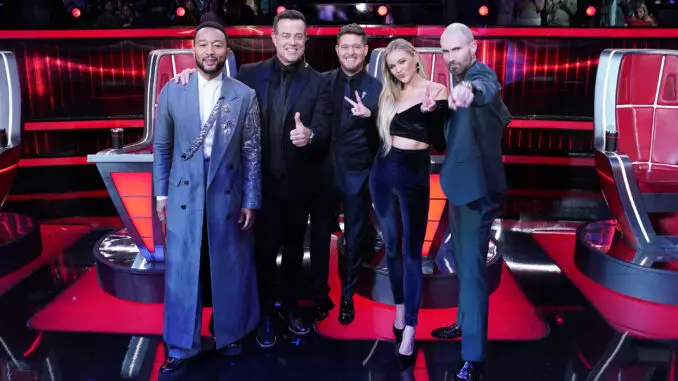 John Legend, Carson Daly, Michael Buble, Kelsea Ballerini, Adam Levine - The Voice 27 finale